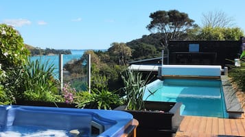 Seasonal outdoor pool, sun loungers