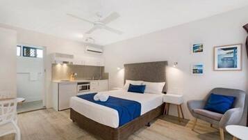 Self-Contained Queen Studio | Pillowtop beds, individually decorated, individually furnished, desk