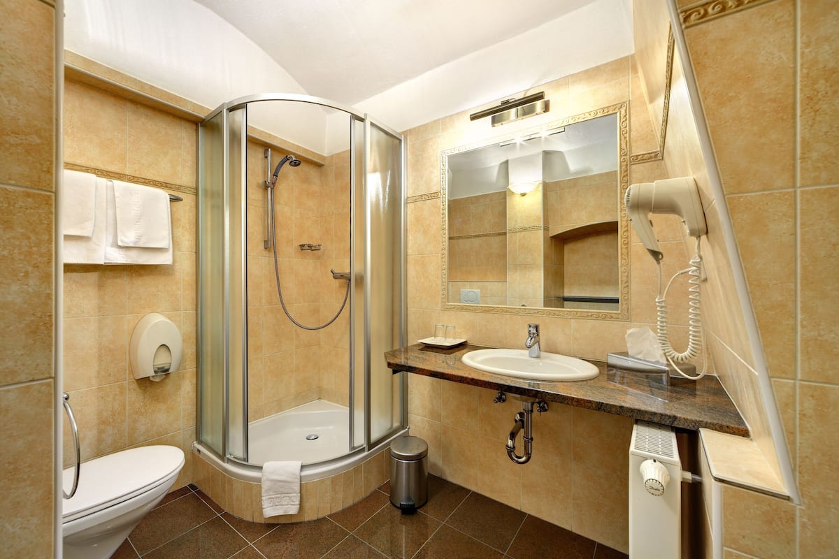 free toiletries, hair dryer, towels