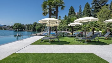 Seasonal outdoor pool, pool umbrellas, sun loungers