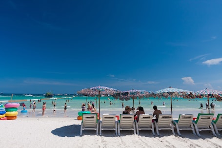 Private beach, sun loungers, beach umbrellas