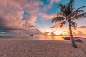 On the beach, sun-loungers, scuba diving, snorkelling