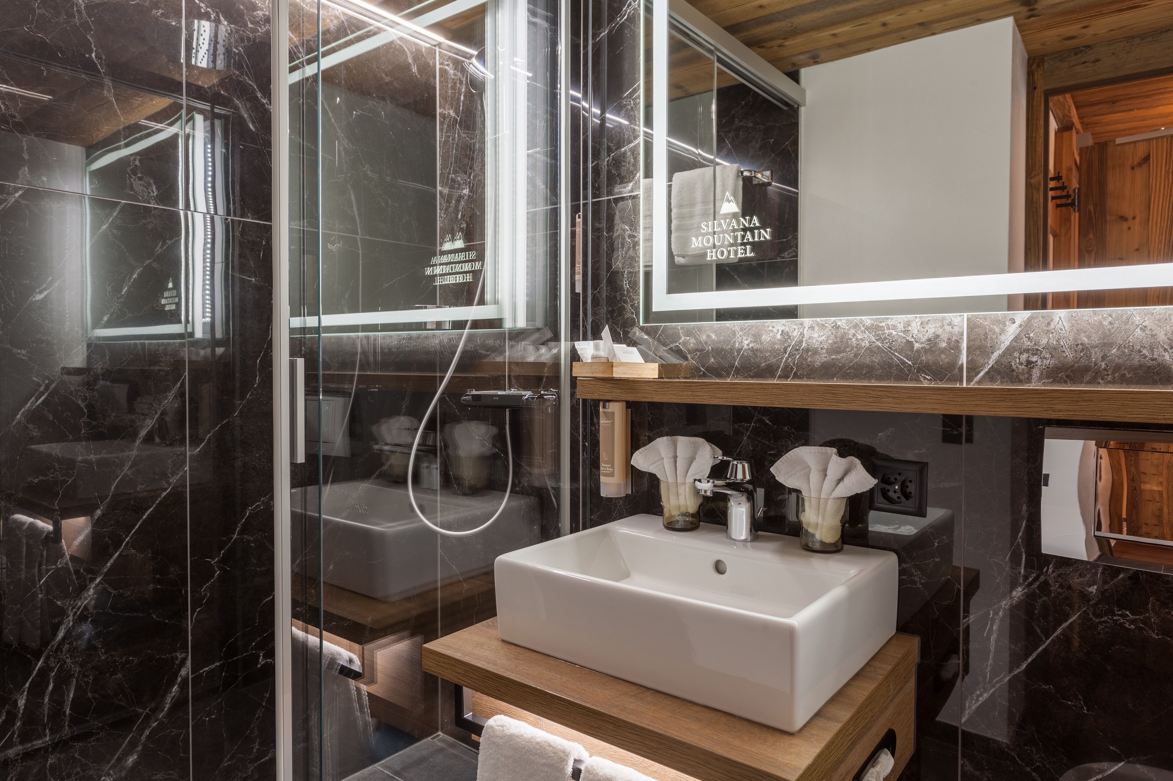 rainfall showerhead, free toiletries, hair dryer, bathrobes