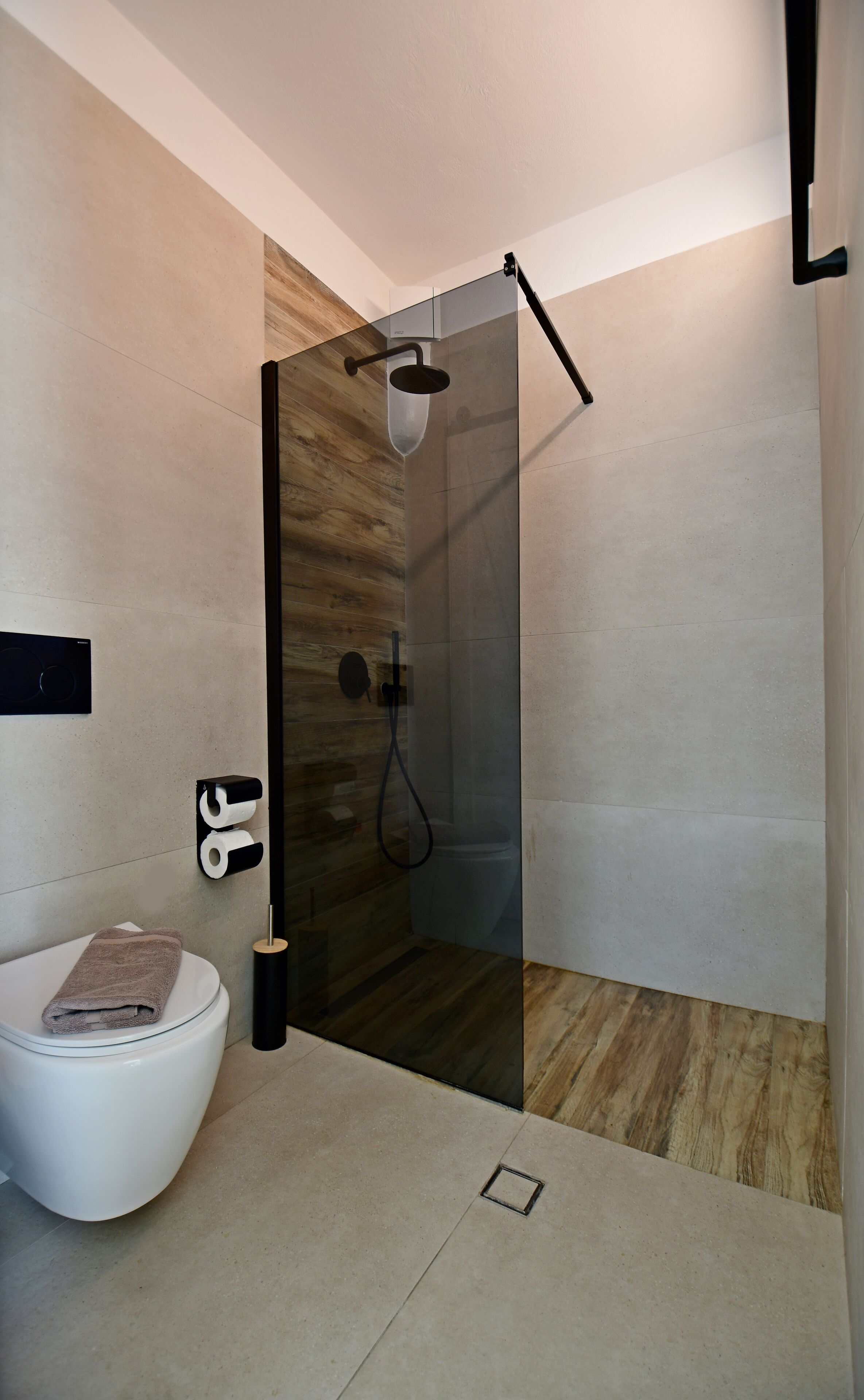 shower, rainfall showerhead, designer toiletries, hair dryer