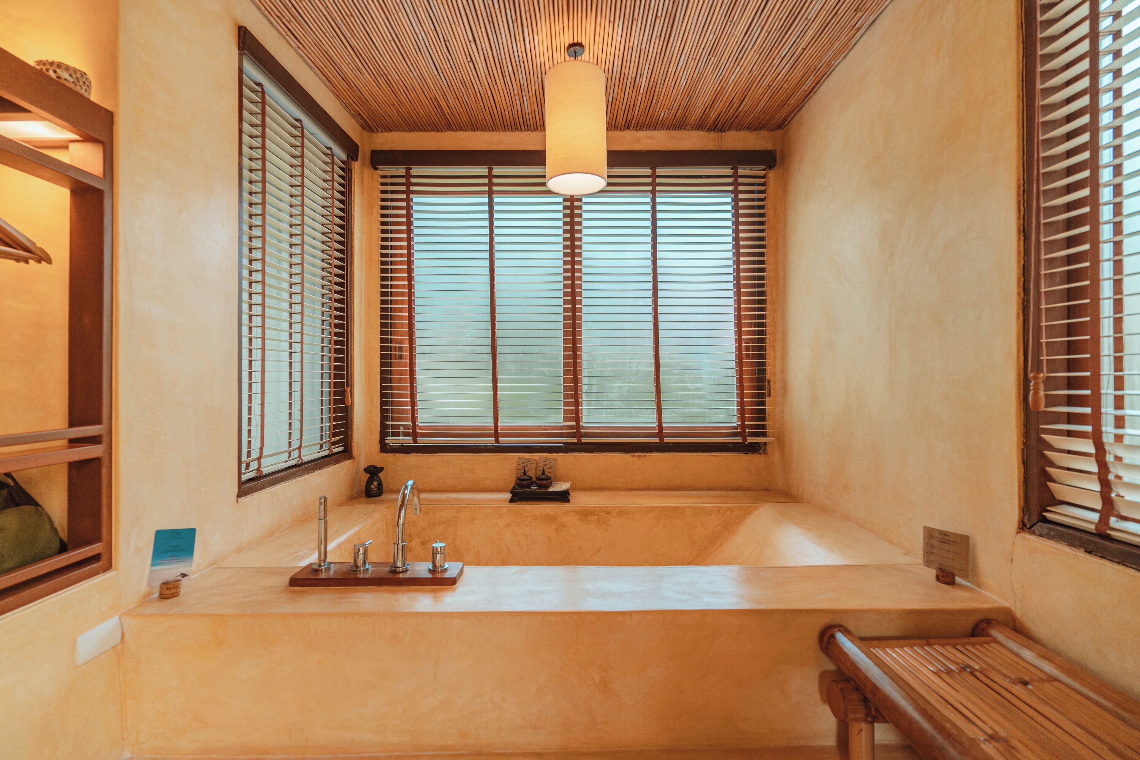 grand pool villa | bathroom | separate bathtub and shower, deep-soaking bathtub, rainfall showerhead