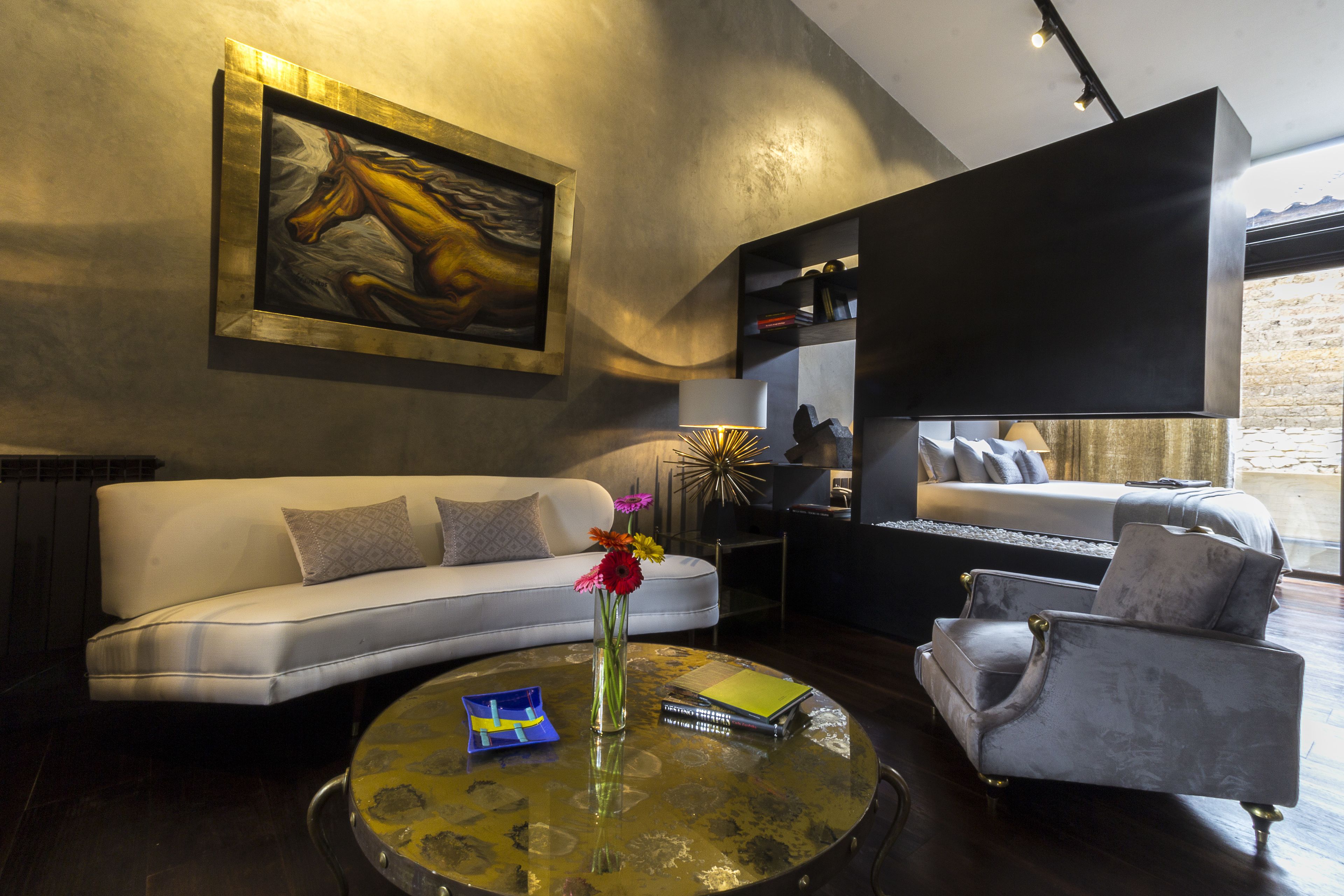 superior room | living room | 43-inch plasma tv with cable channels, fireplace, books