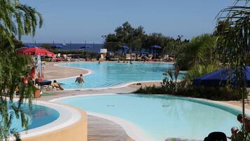 3 outdoor pools, pool umbrellas, pool loungers