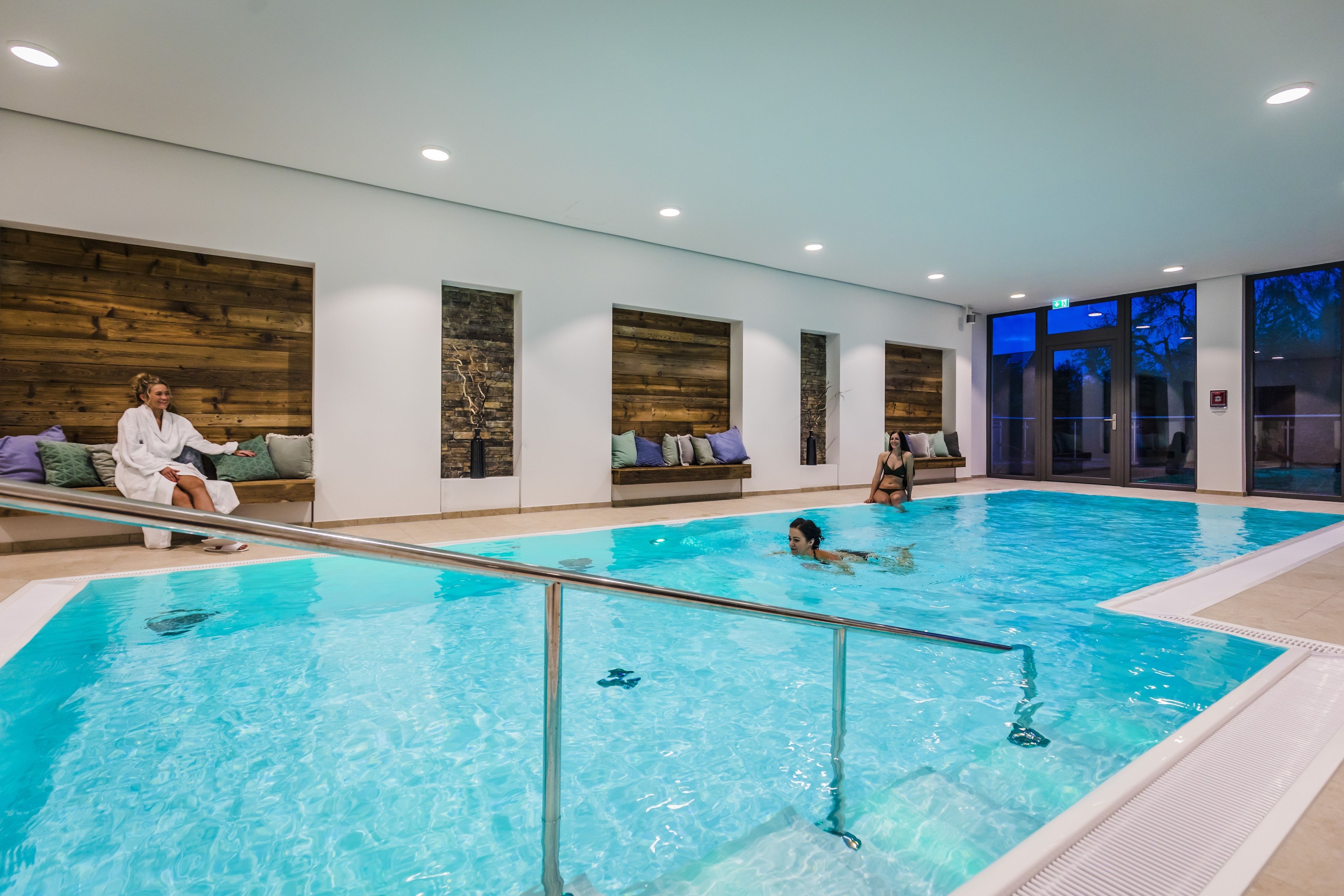 Indoor pool, open 7:00 AM to 9:30 PM, pool loungers
