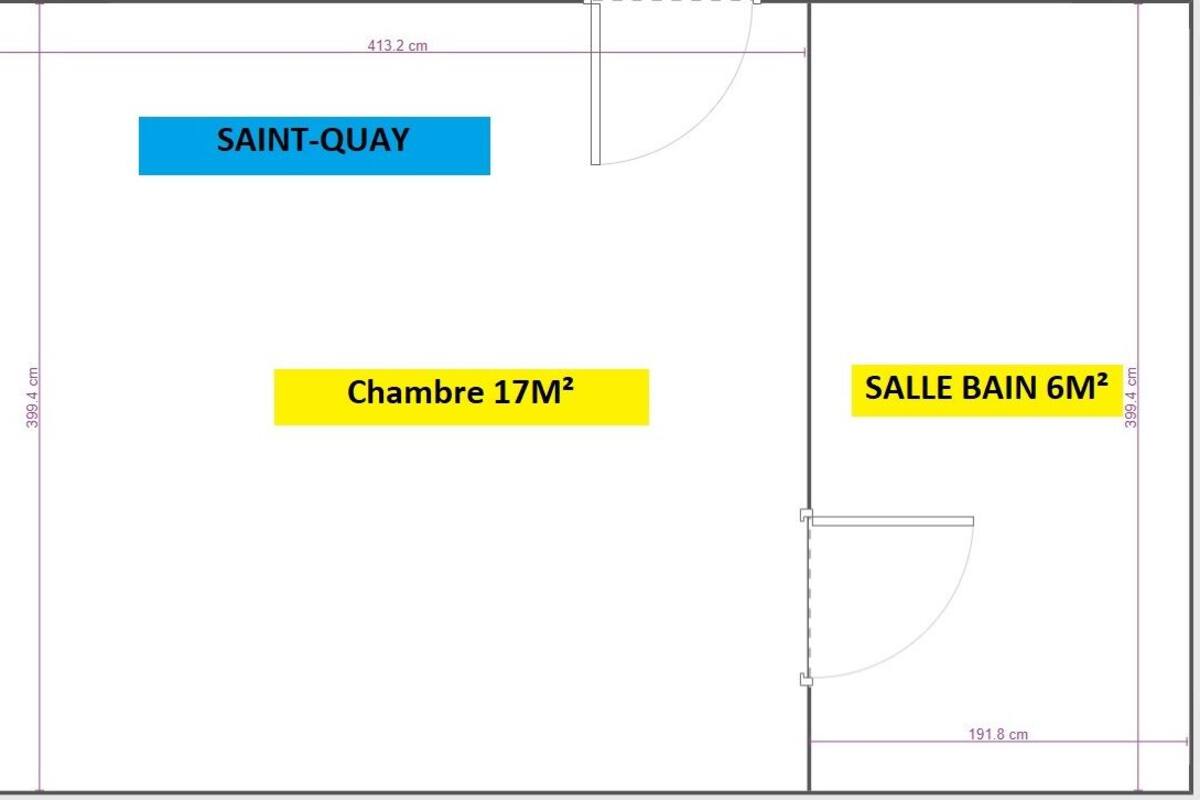 Un plan d’étage indiquant une pièce de 17 m² étiquetée « SAINT-QUAY » et une pièce de 6 m² étiquetée « SALLE DE BAIN ».