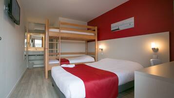 Premium bedding, desk, blackout curtains, soundproofing