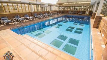 Indoor pool, seasonal outdoor pool, pool loungers