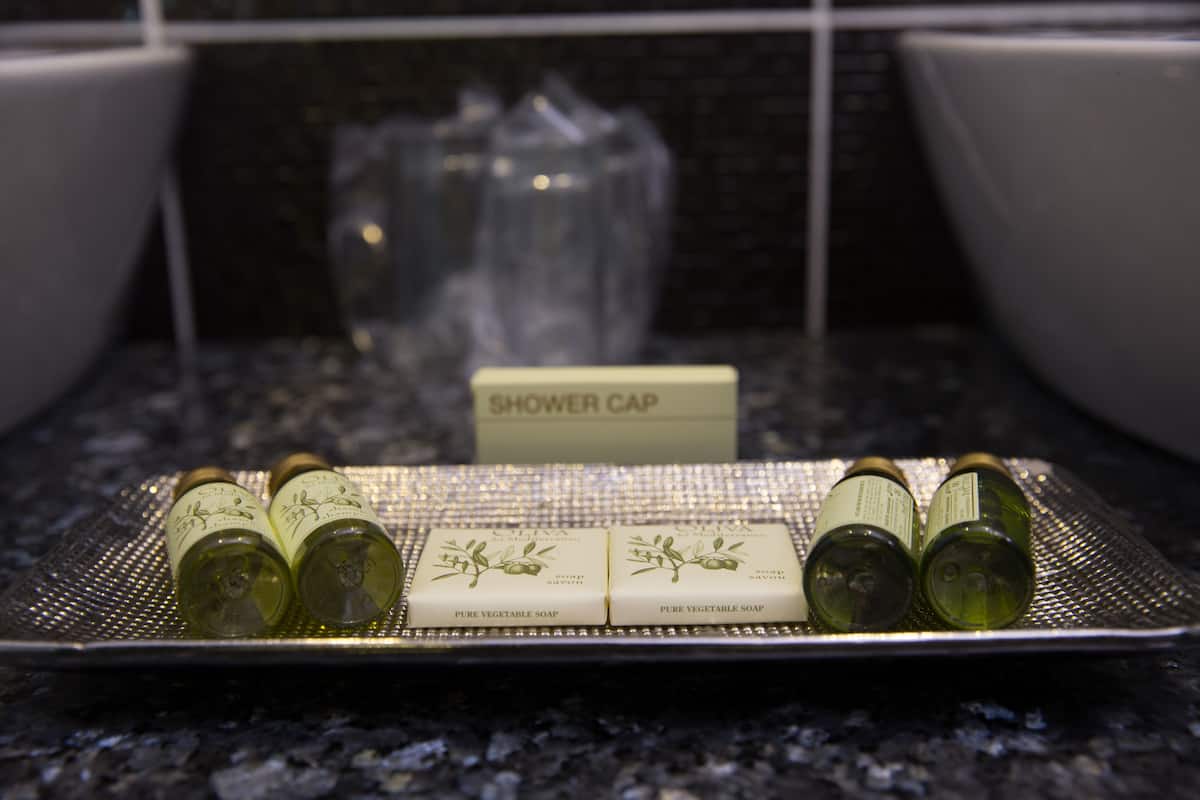 deep-soaking bathtub, free toiletries, hair dryer, bidet