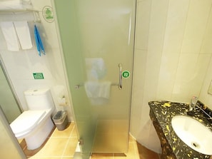 Shower, free toiletries, hair dryer, towels