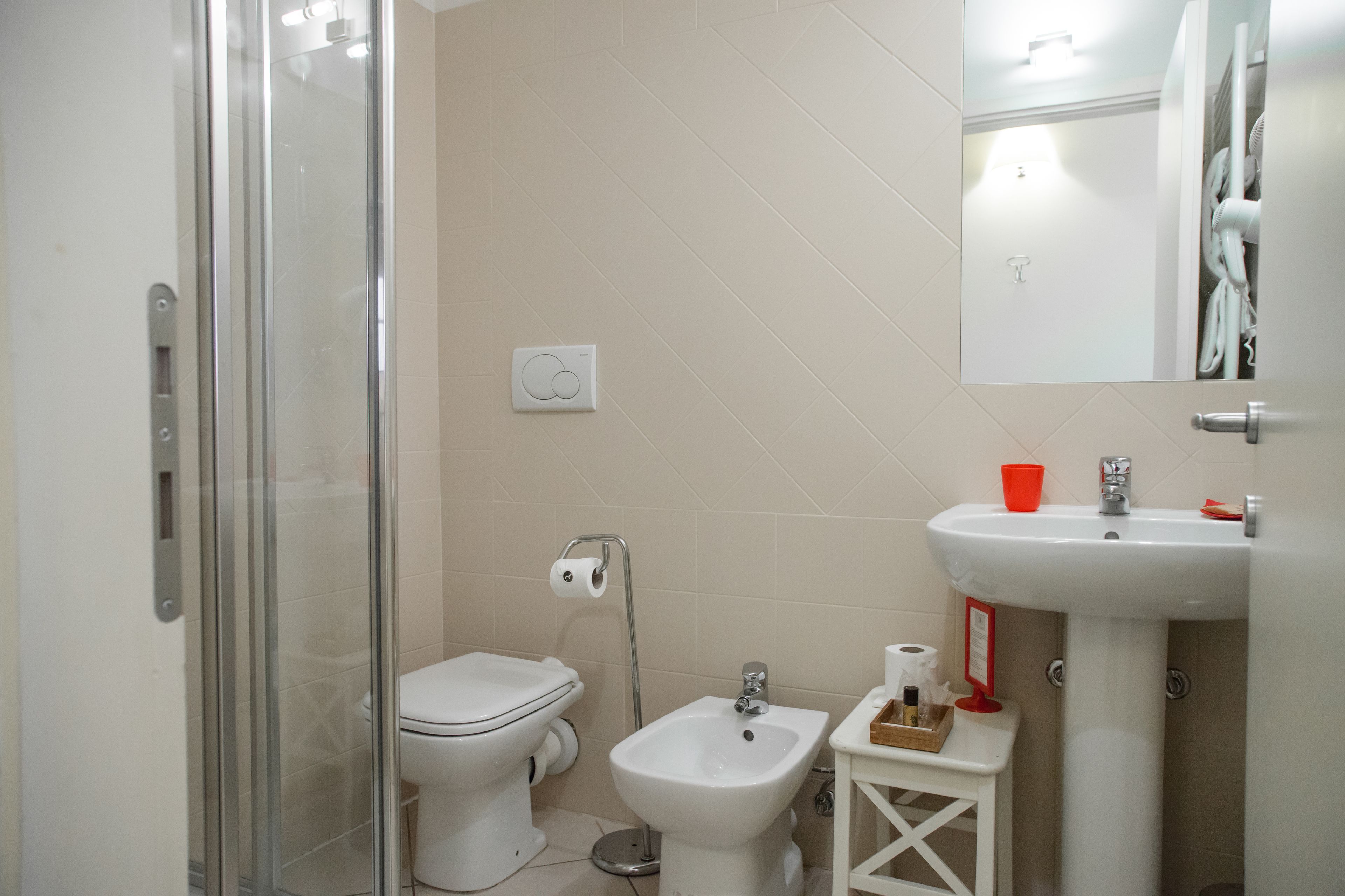 shower, free toiletries, hair dryer, bidet