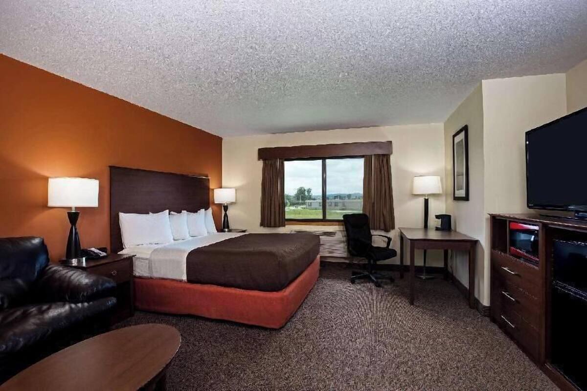 1 bedroom, hypo-allergenic bedding, desk, laptop workspace