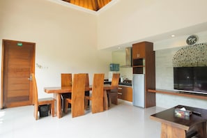 Villa, 1 Bedroom, Private Pool | Private kitchen | Full-sized fridge, microwave, stovetop, coffee/tea maker