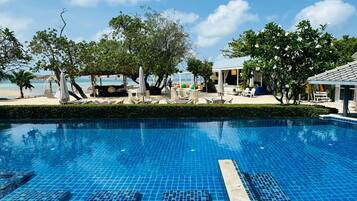 Outdoor pool, pool loungers