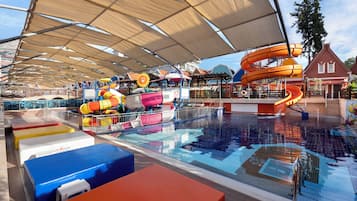Indoor pool, seasonal outdoor pool, pool umbrellas, pool loungers