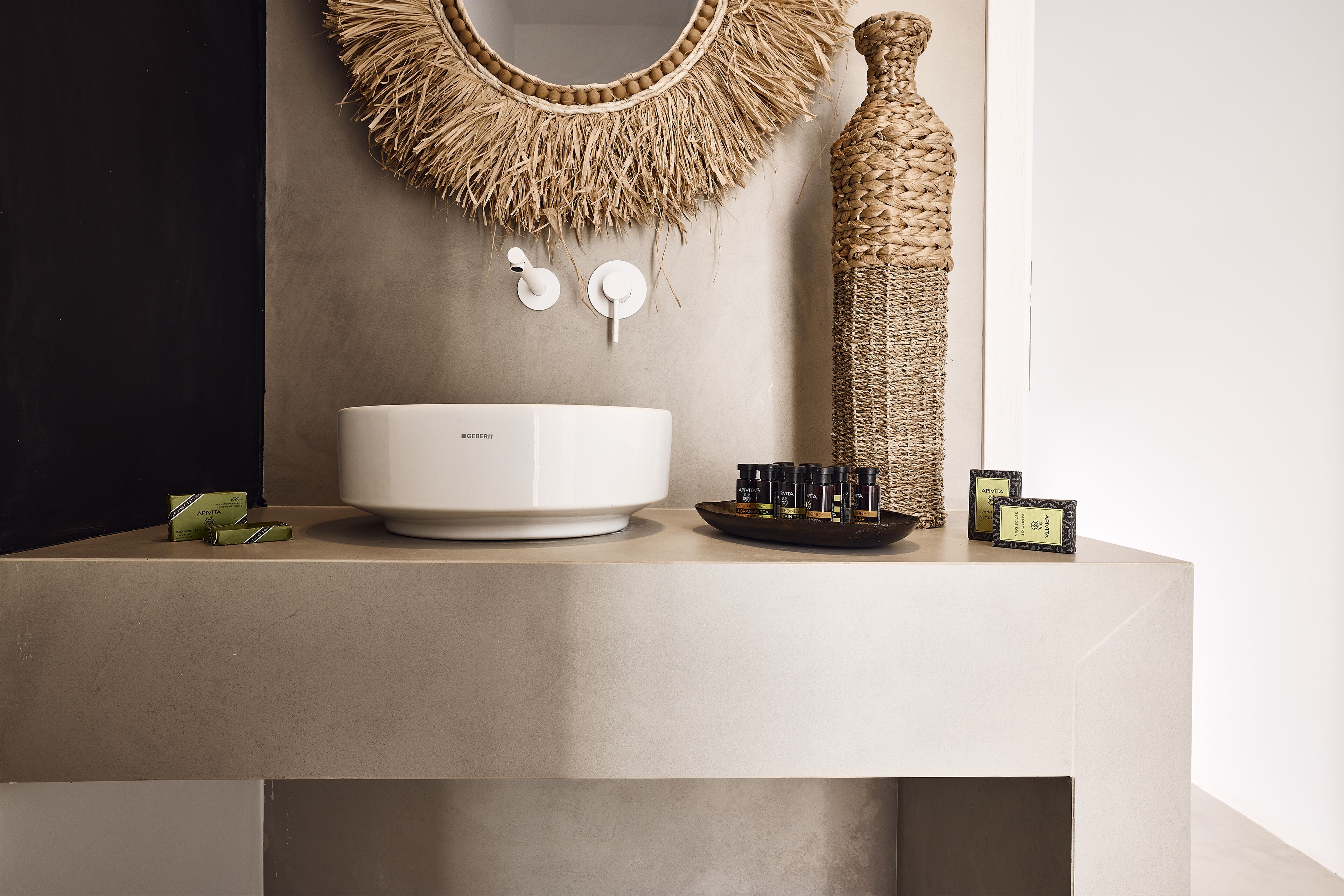 luxury suite with sea view | bathroom | shower, designer toiletries, hair dryer, slippers