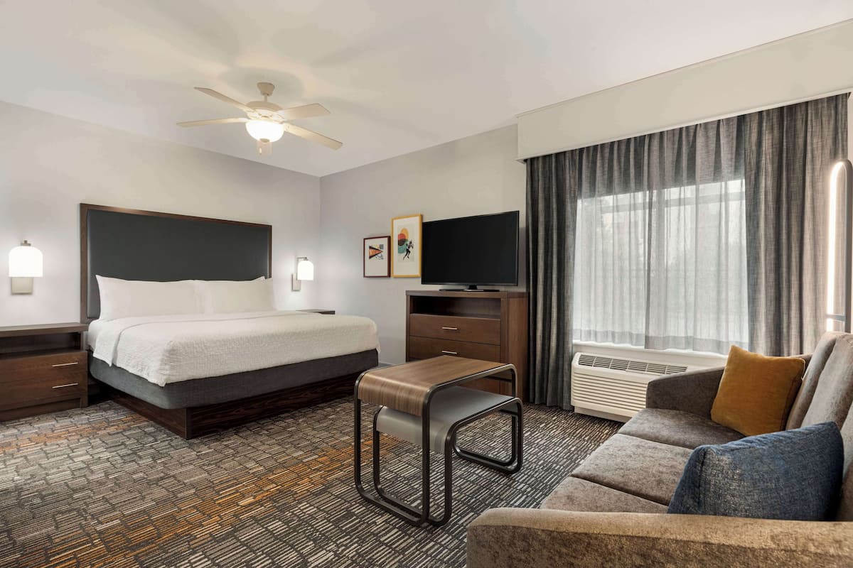 Studio Suite, 1 King Bed with Sofa bed | Living area | 40-inch flat-screen TV with satellite channels, TV, DVD player