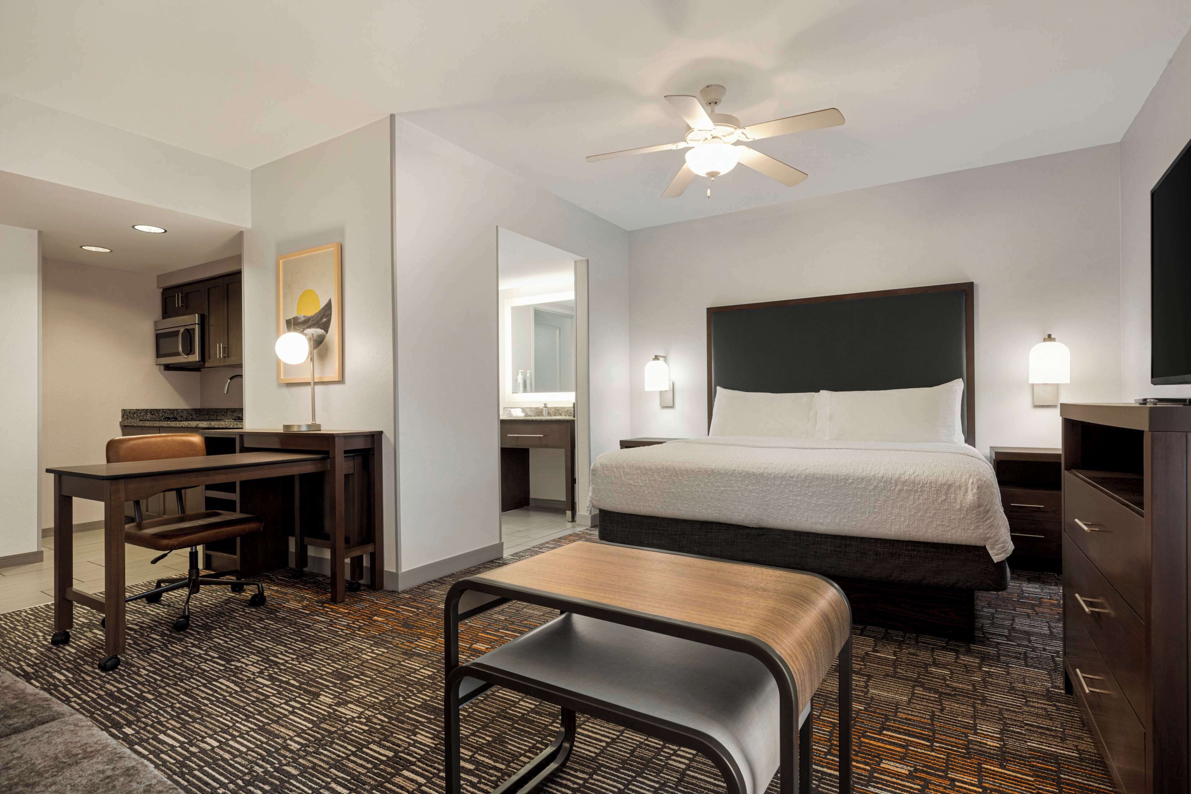 studio suite, 1 king bed with sofa bed | private kitchen | full-sized fridge, microwave, stovetop, dishwasher