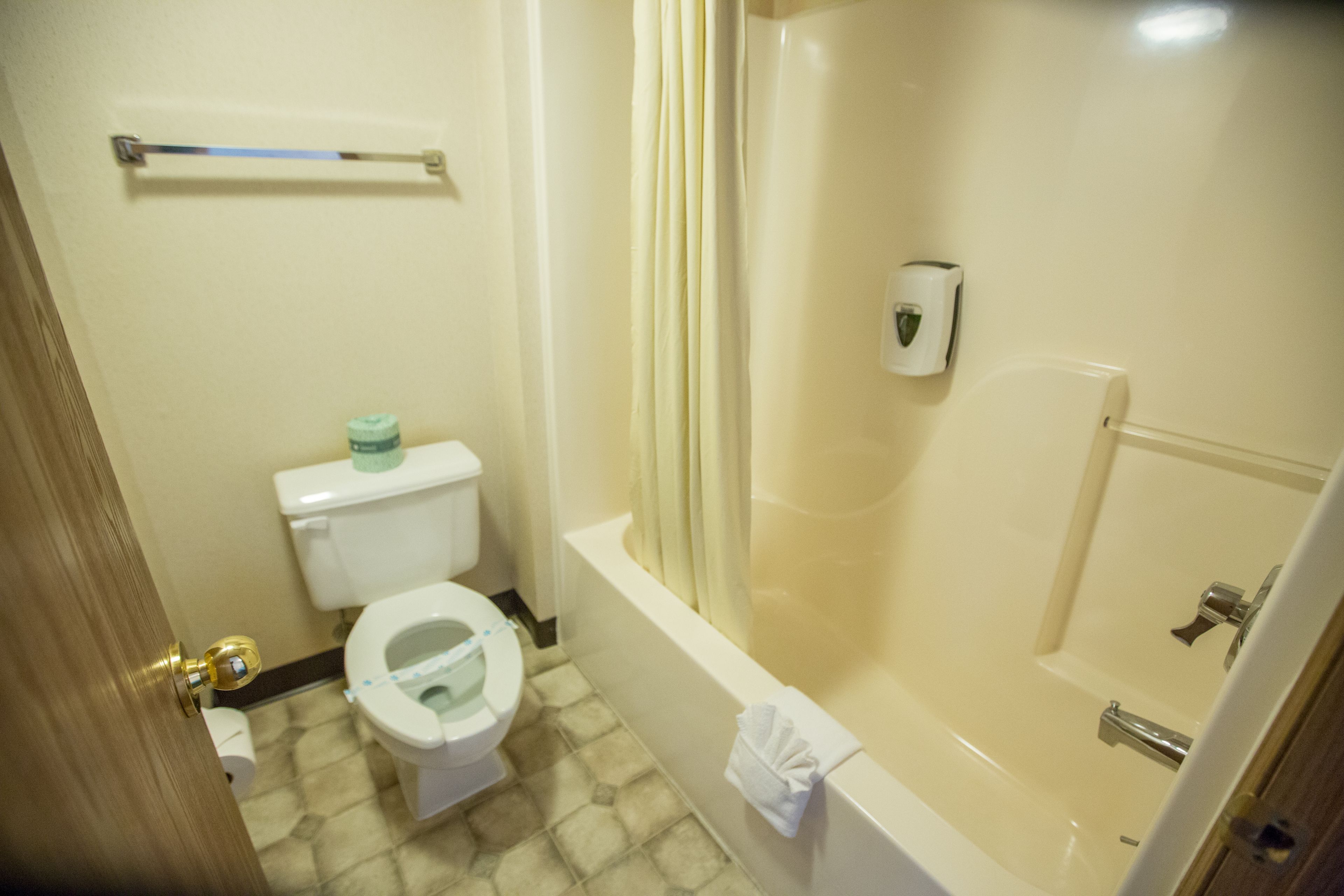 Une salle de bain comprenant des toilettes, une baignoire et une douche.