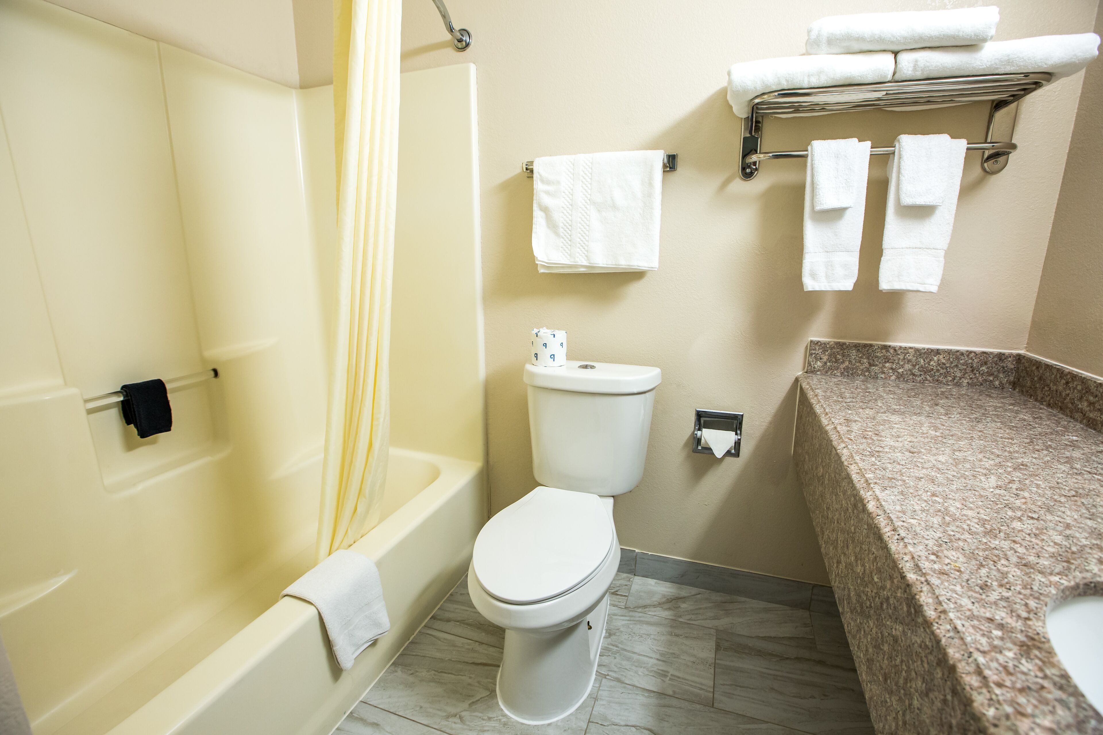 combined shower/bathtub, eco-friendly toiletries, hair dryer, towels