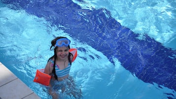 Outdoor pool, pool umbrellas, pool loungers