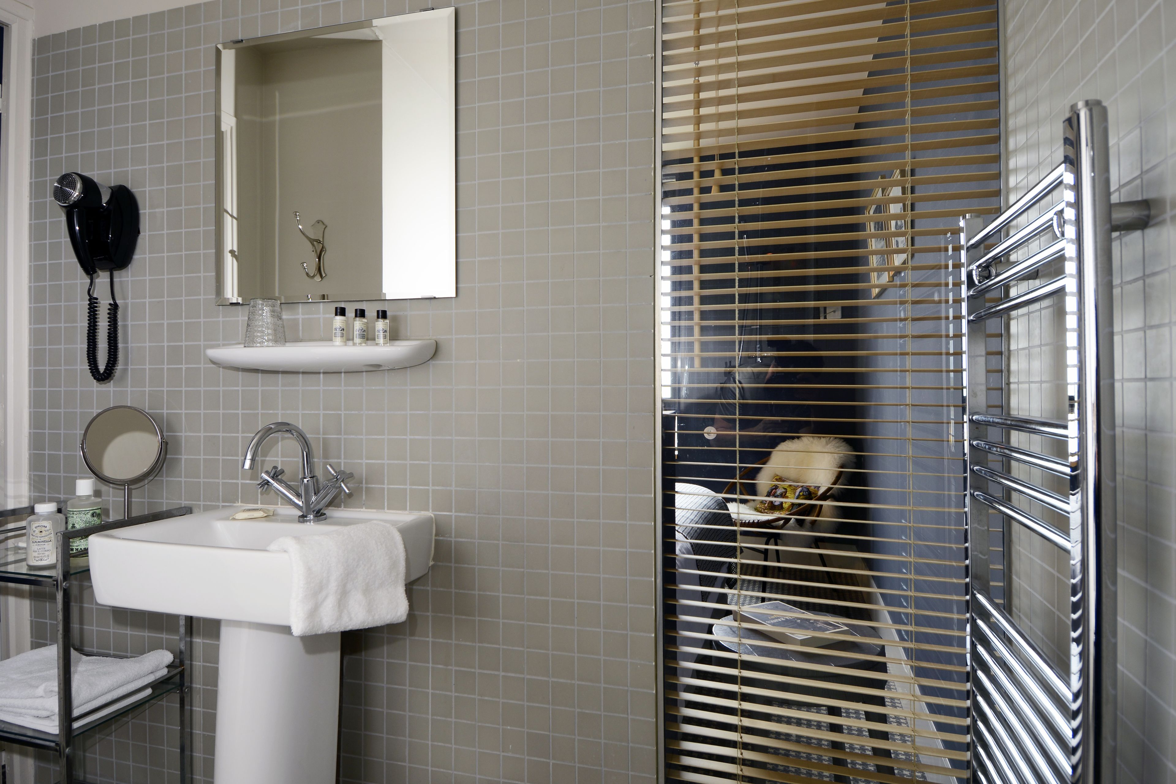 free toiletries, hair dryer, towels