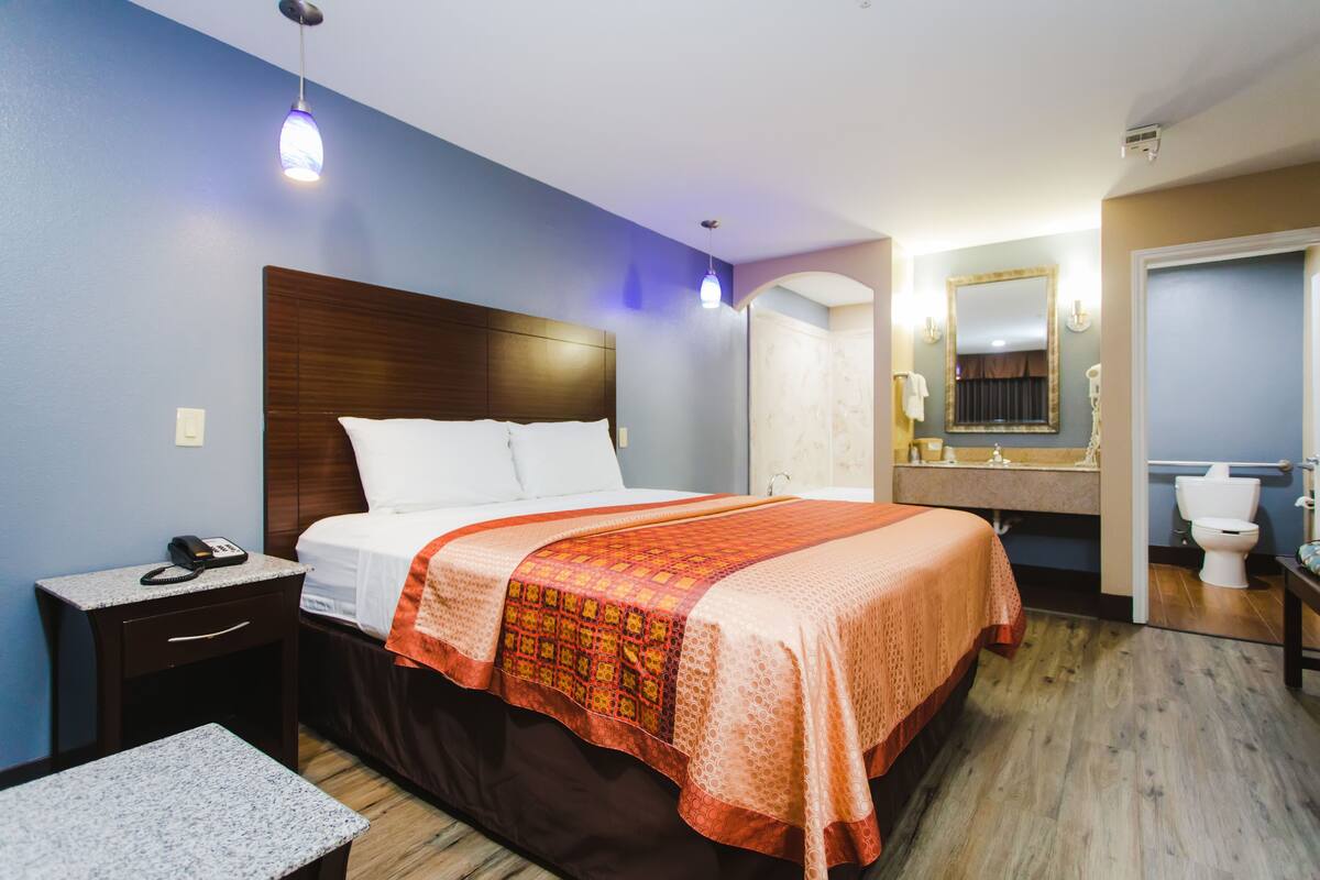 Jacuzzi Suite, 1 King Bed, Non-Smoking | Desk, iron/ironing board (on request), WiFi (free)