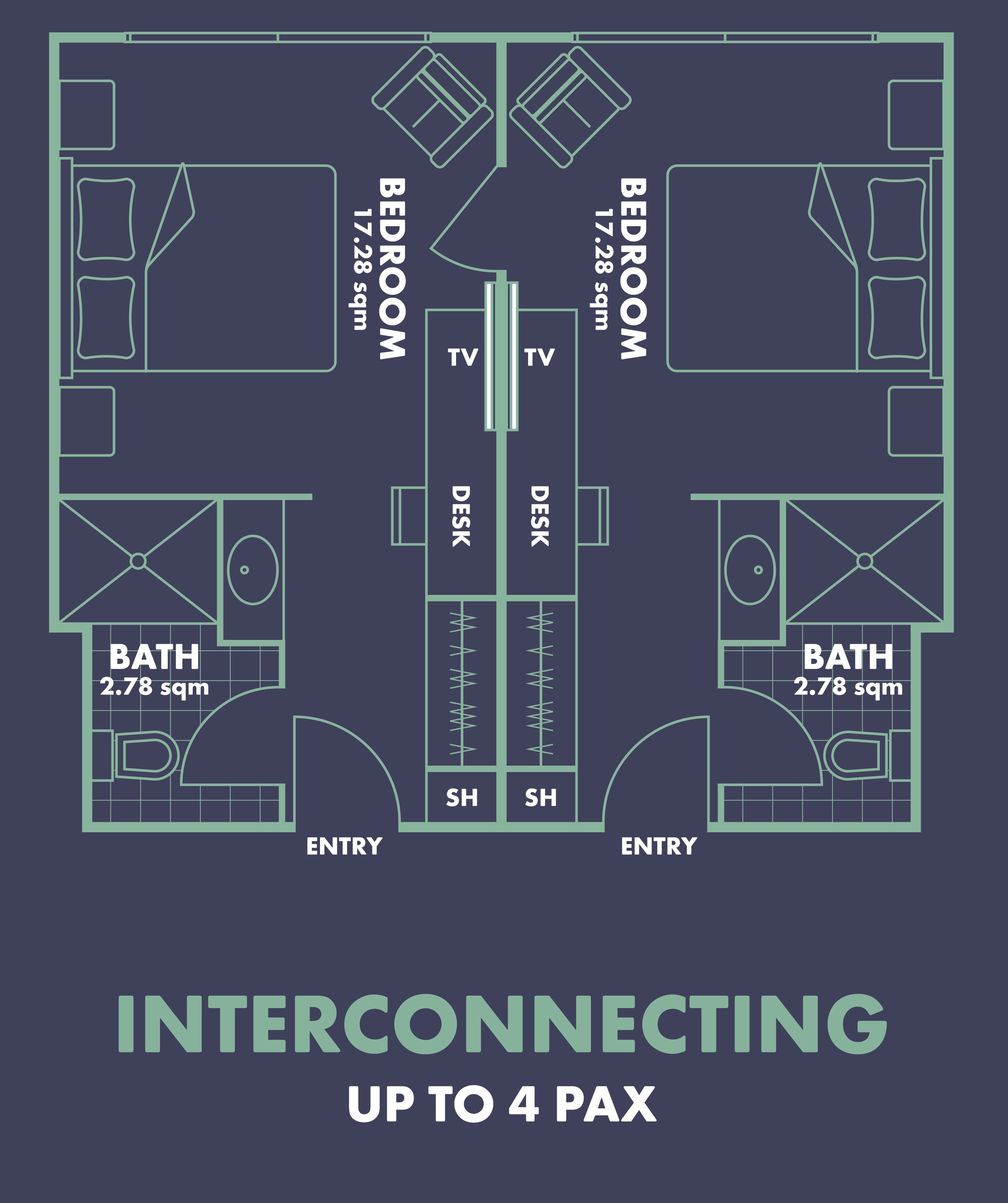 interconnecting room | 1 bedroom, desk, blackout curtains, soundproofing
