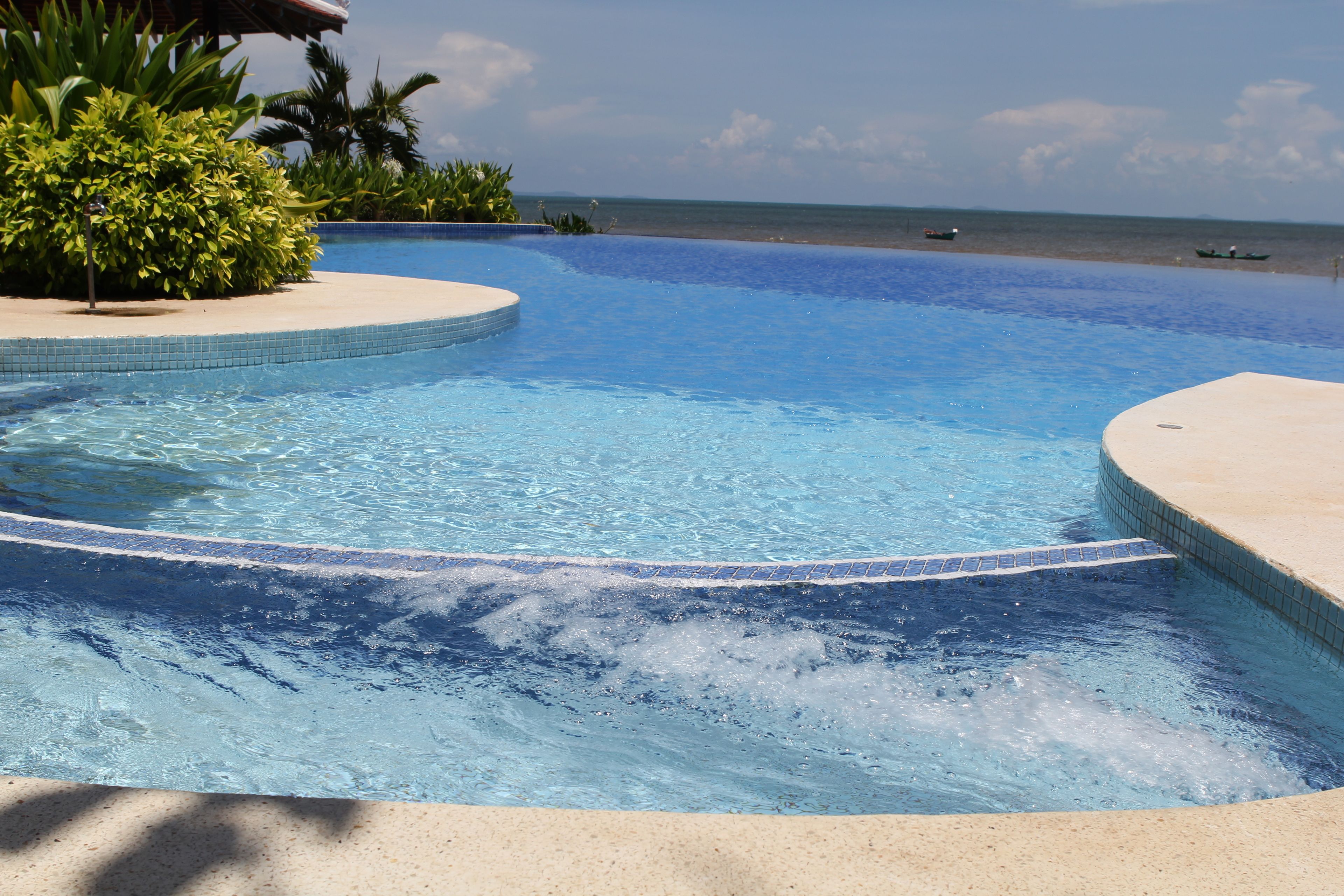 outdoor pool, pool umbrellas, pool loungers