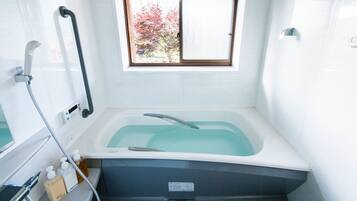 Mitoya Traditional House with complimentary breakfast ingredients | Bathroom | Separate tub and shower, deep soaking tub, free toiletries, hair dryer