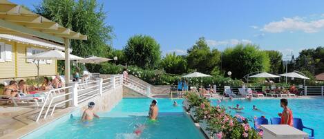 2 outdoor pools, open 9:30 AM to 7 PM, pool umbrellas, sun loungers