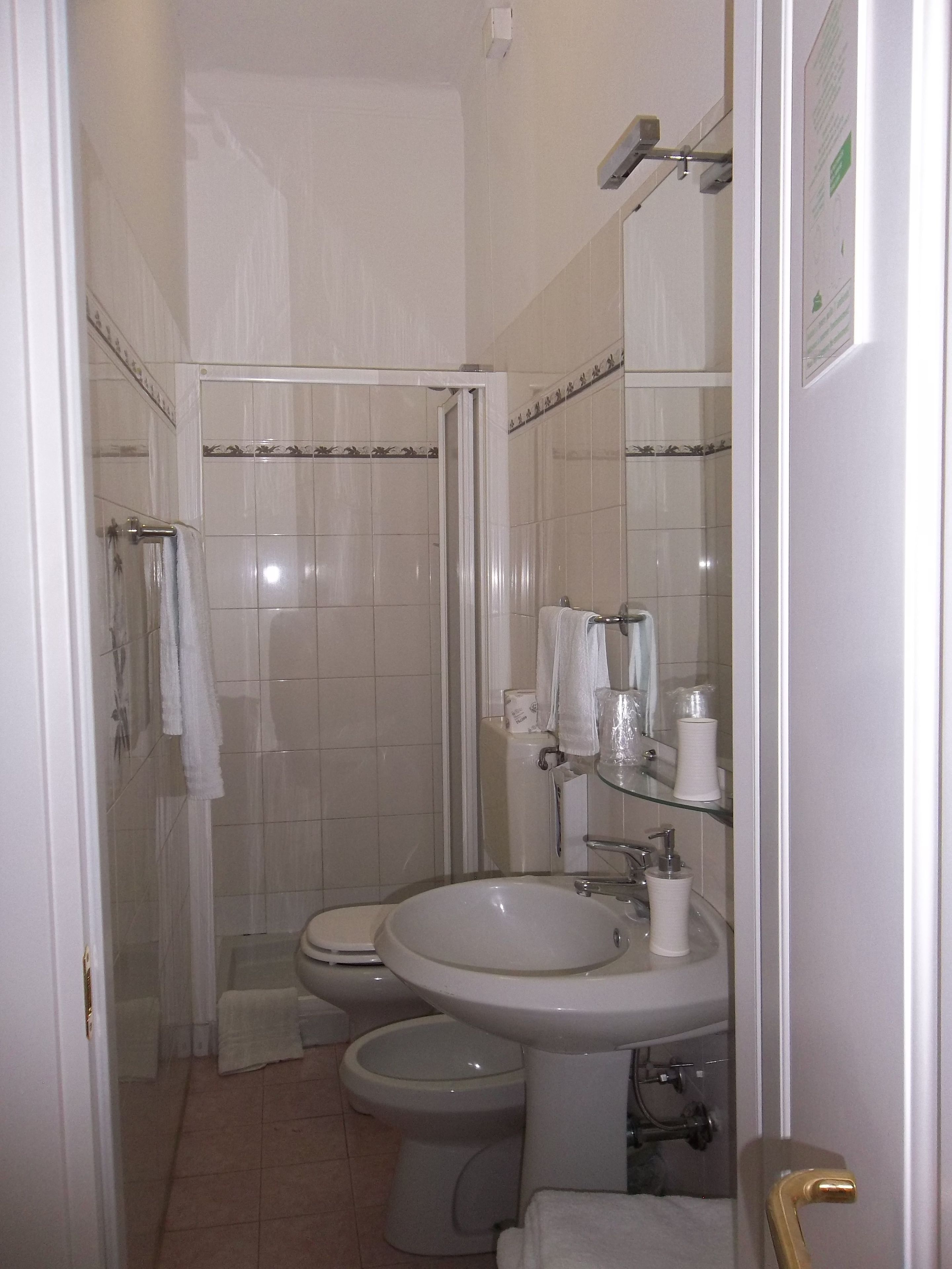 double or twin room (with extra bed) | bathroom | shower, hydromassage showerhead, free toiletries, hair dryer