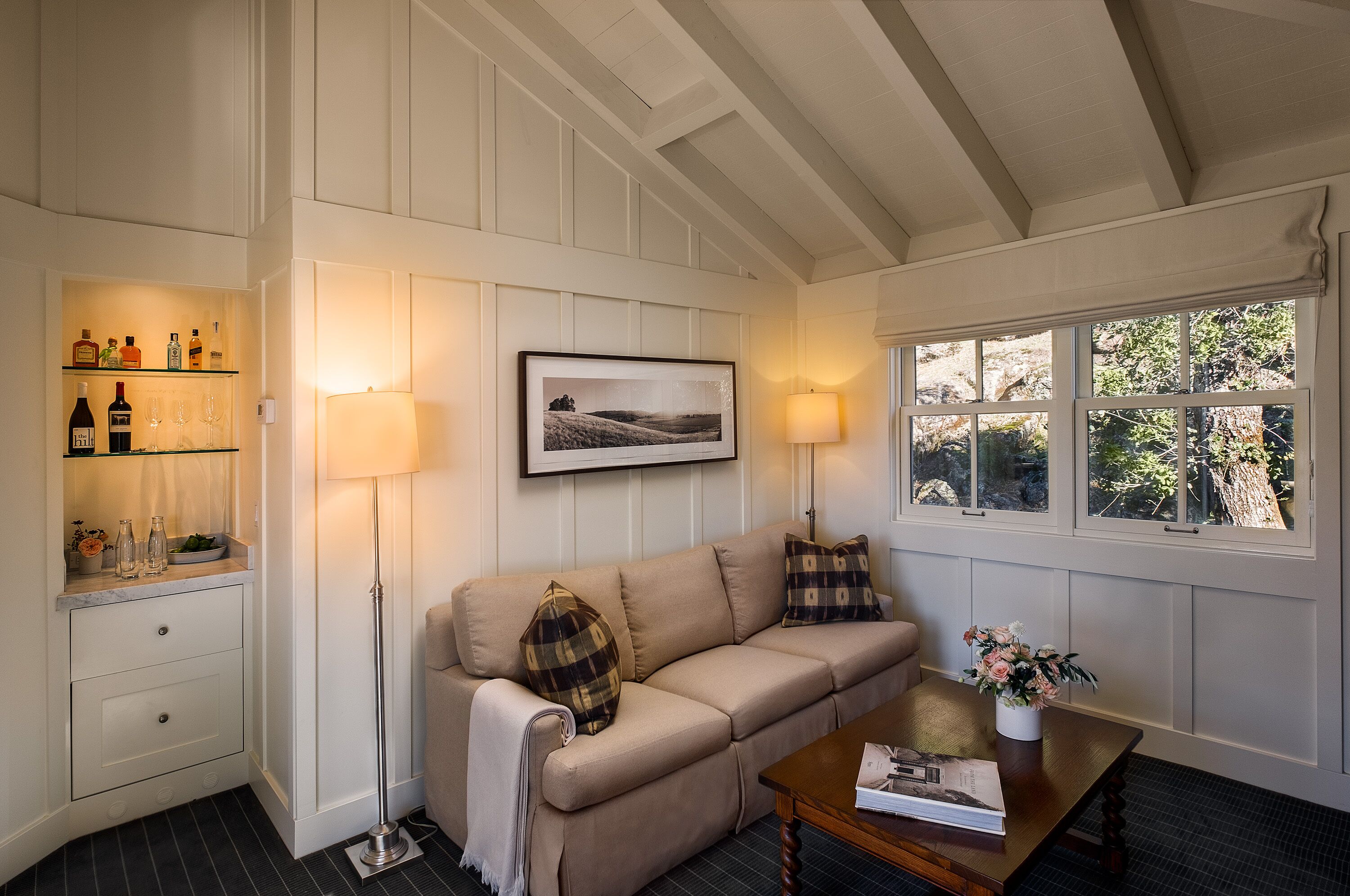 treeline suite | living area | lcd tv, fireplace, pay films