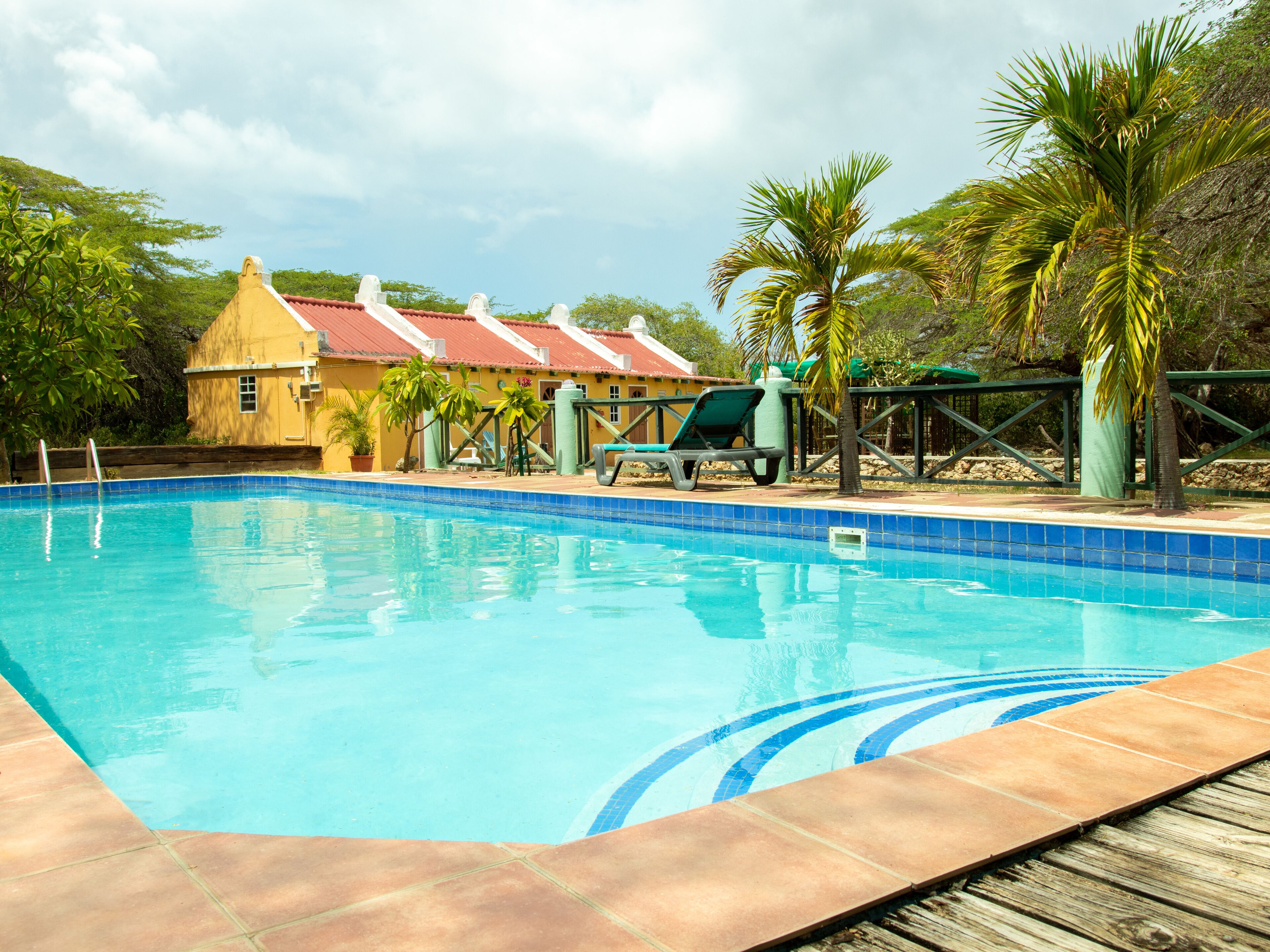 outdoor pool, pool loungers