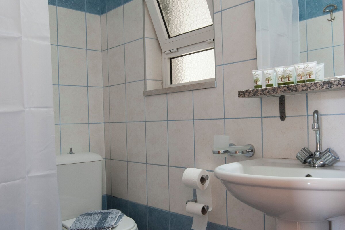 A bathroom with a toilet, sink, and trash can.