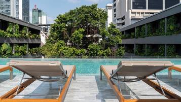 Outdoor pool, pool loungers