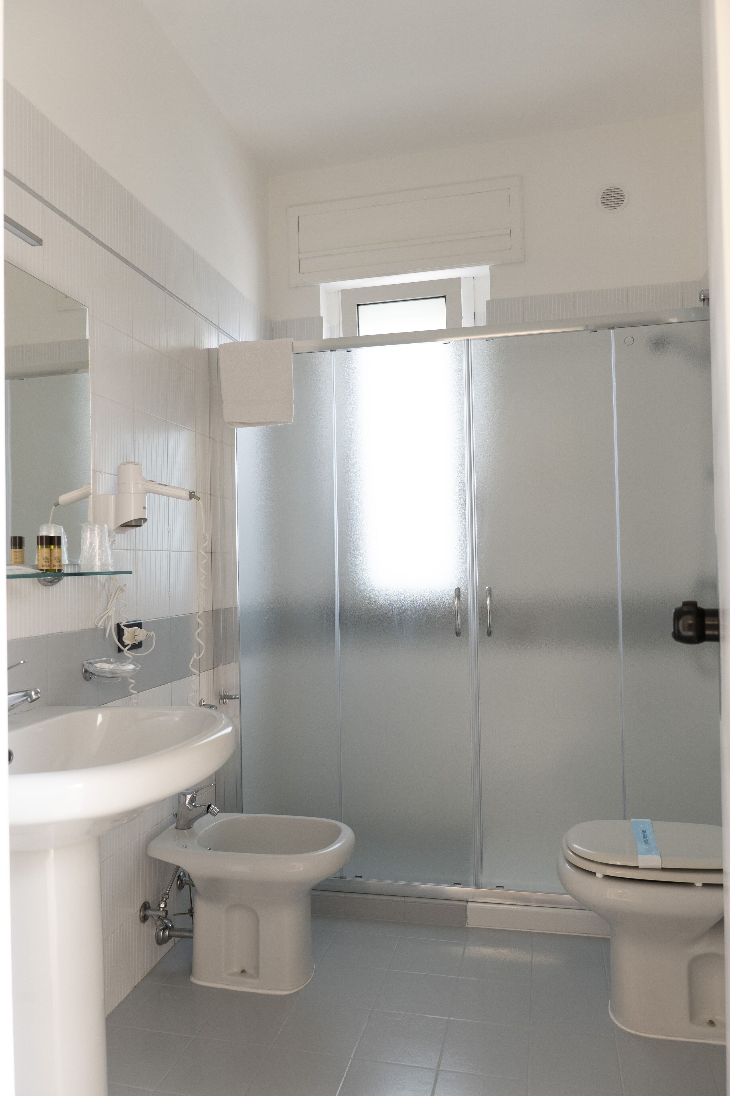 free toiletries, hair dryer, bathrobes, bidet