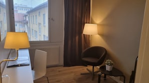Desk, blackout curtains, iron/ironing board, free WiFi