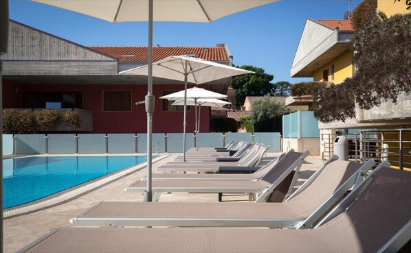 Outdoor pool, pool loungers