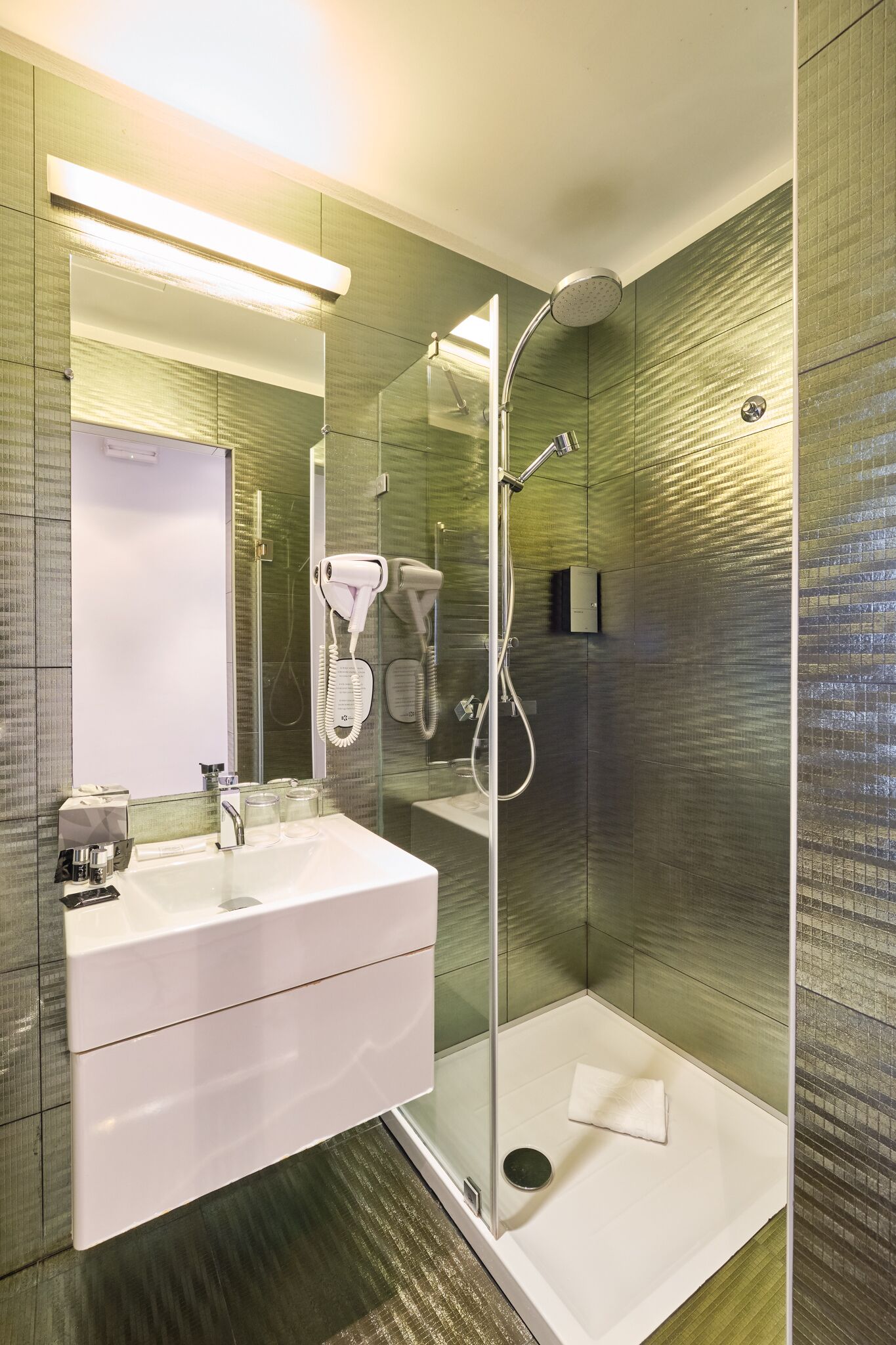double or twin room | bathroom | shower, rainfall showerhead, eco-friendly toiletries, hair dryer