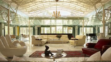 Premium Villa (Blue Riviera) | Living area | 60-cm TV with satellite channels, offices