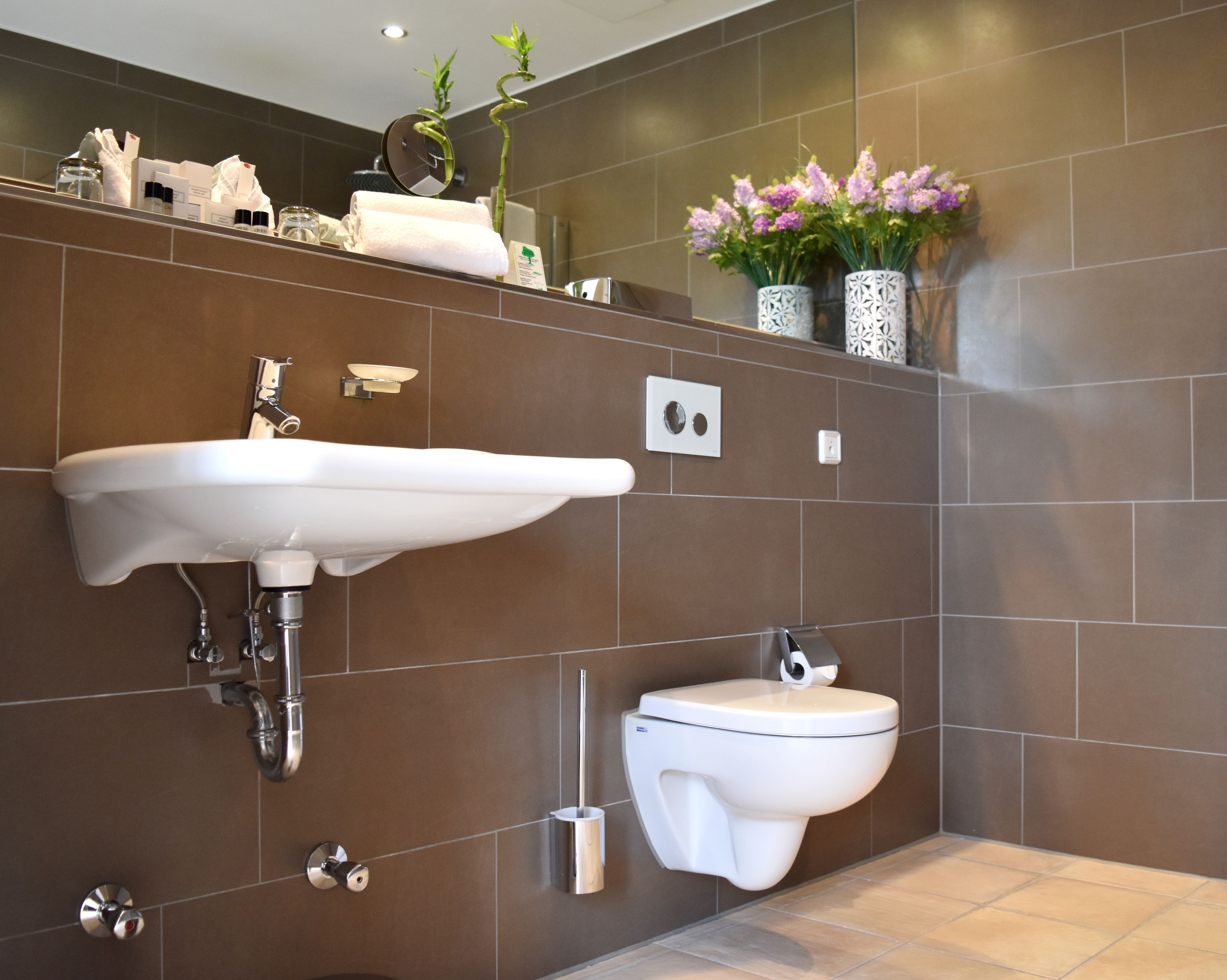 shower, rainfall showerhead, hair dryer, slippers