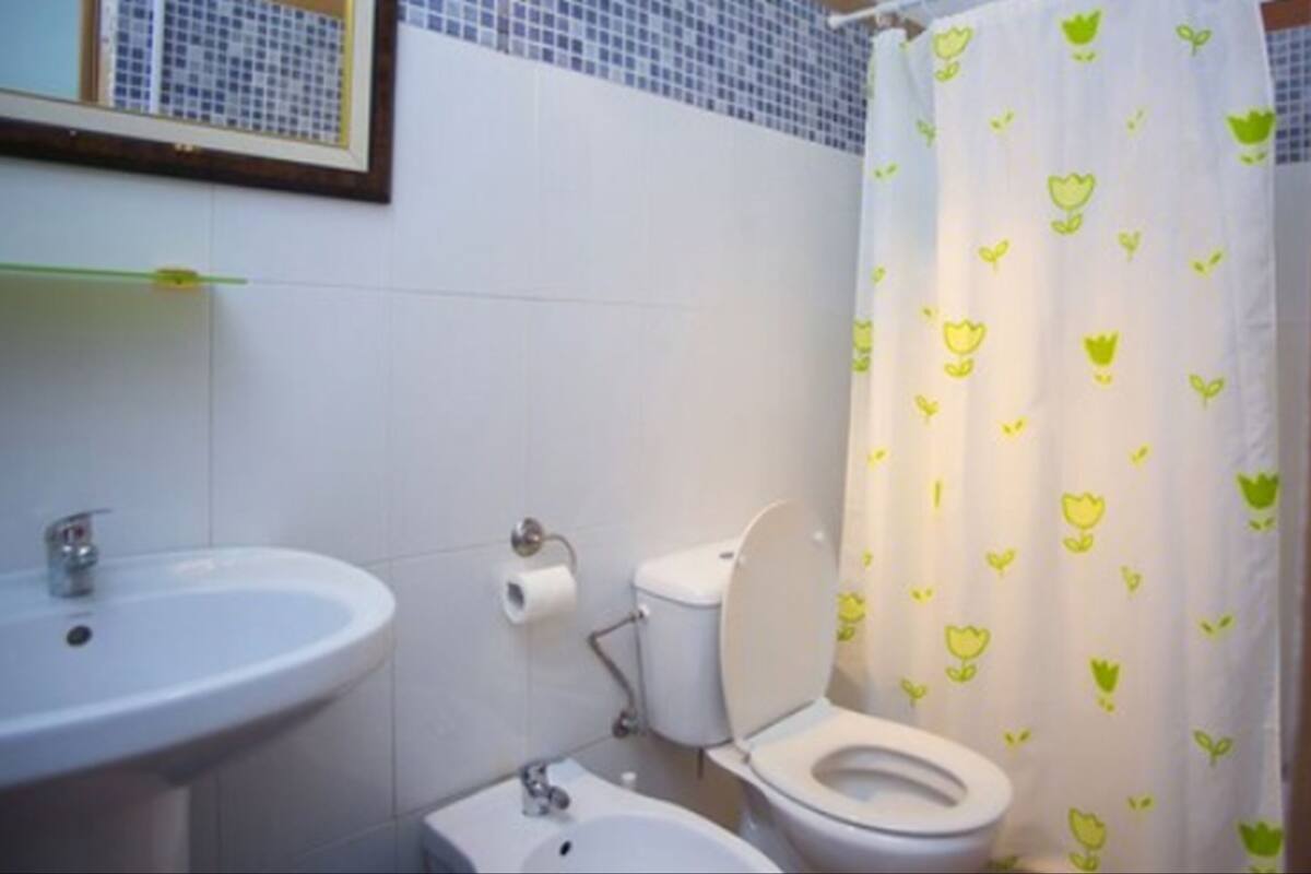 Shower, free toiletries, towels