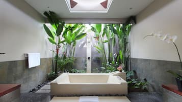Exclusive Villa, 1 Bedroom, Private Pool | Bathroom | Separate tub and shower, deep soaking tub, rainfall showerhead