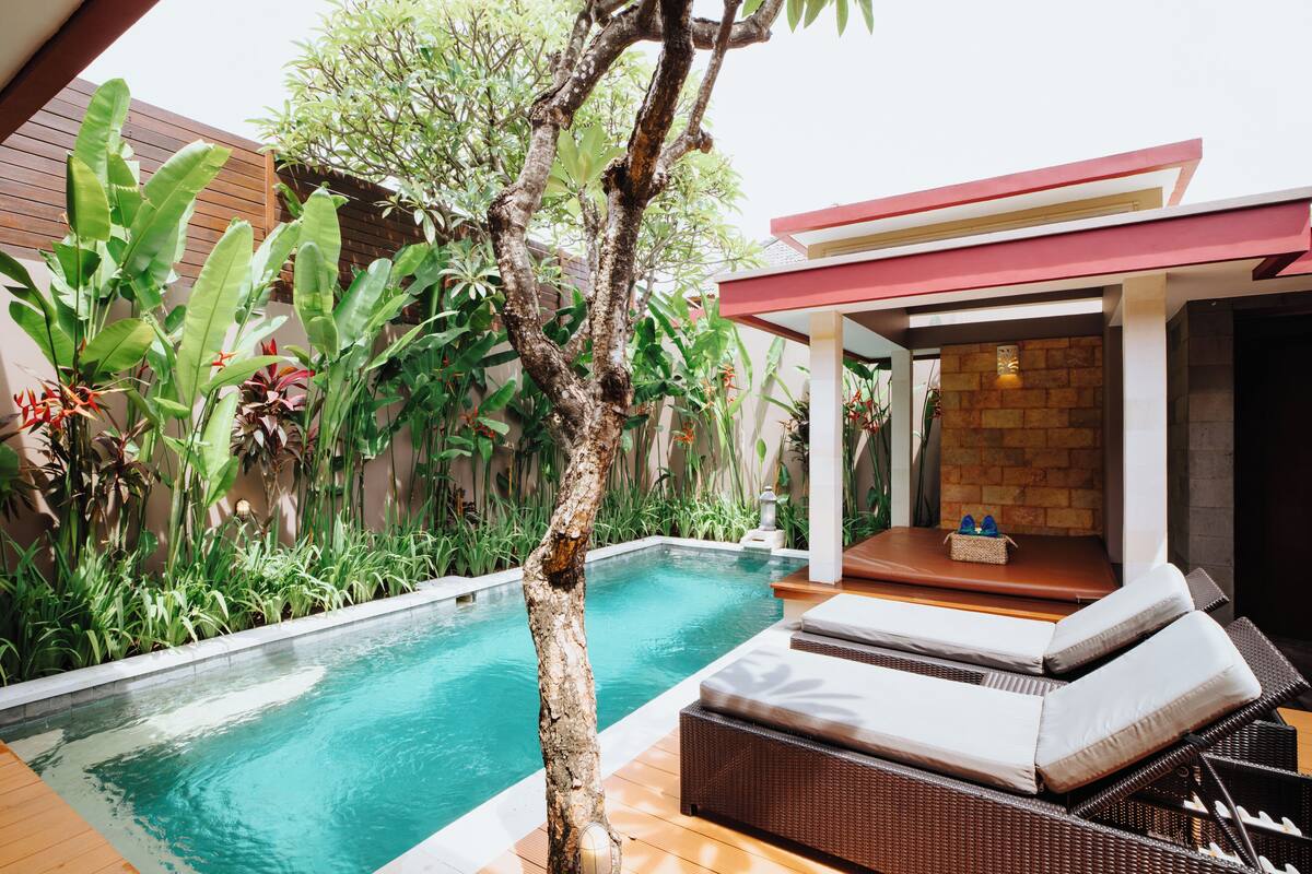 Vila superluxo, 1 quarto, piscina particular | Frigobar, cofres nos quartos, escrivaninha, cortinas blackout