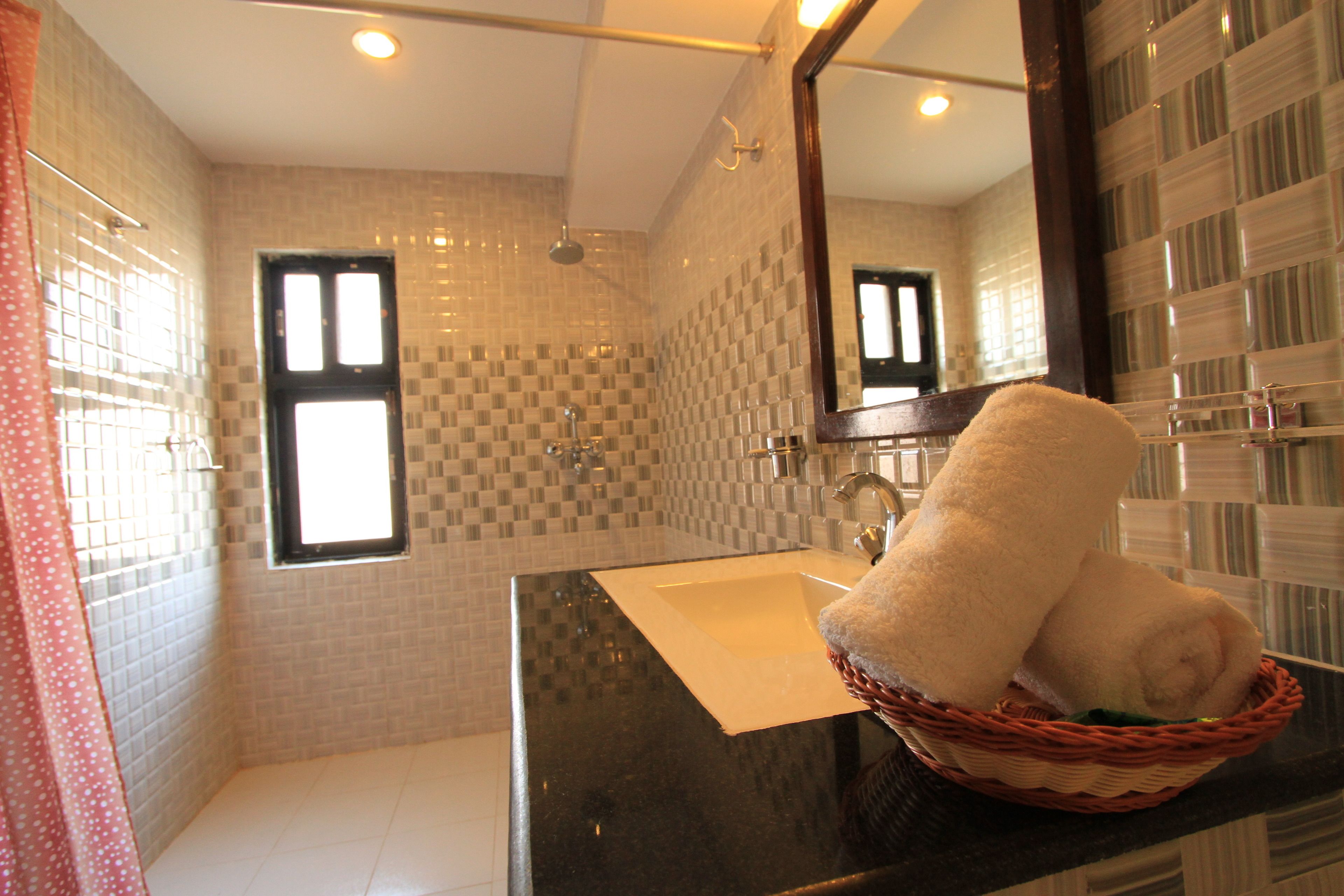 deluxe double or twin room, accessible, mountain view | bathroom | hair dryer, bidet, towels