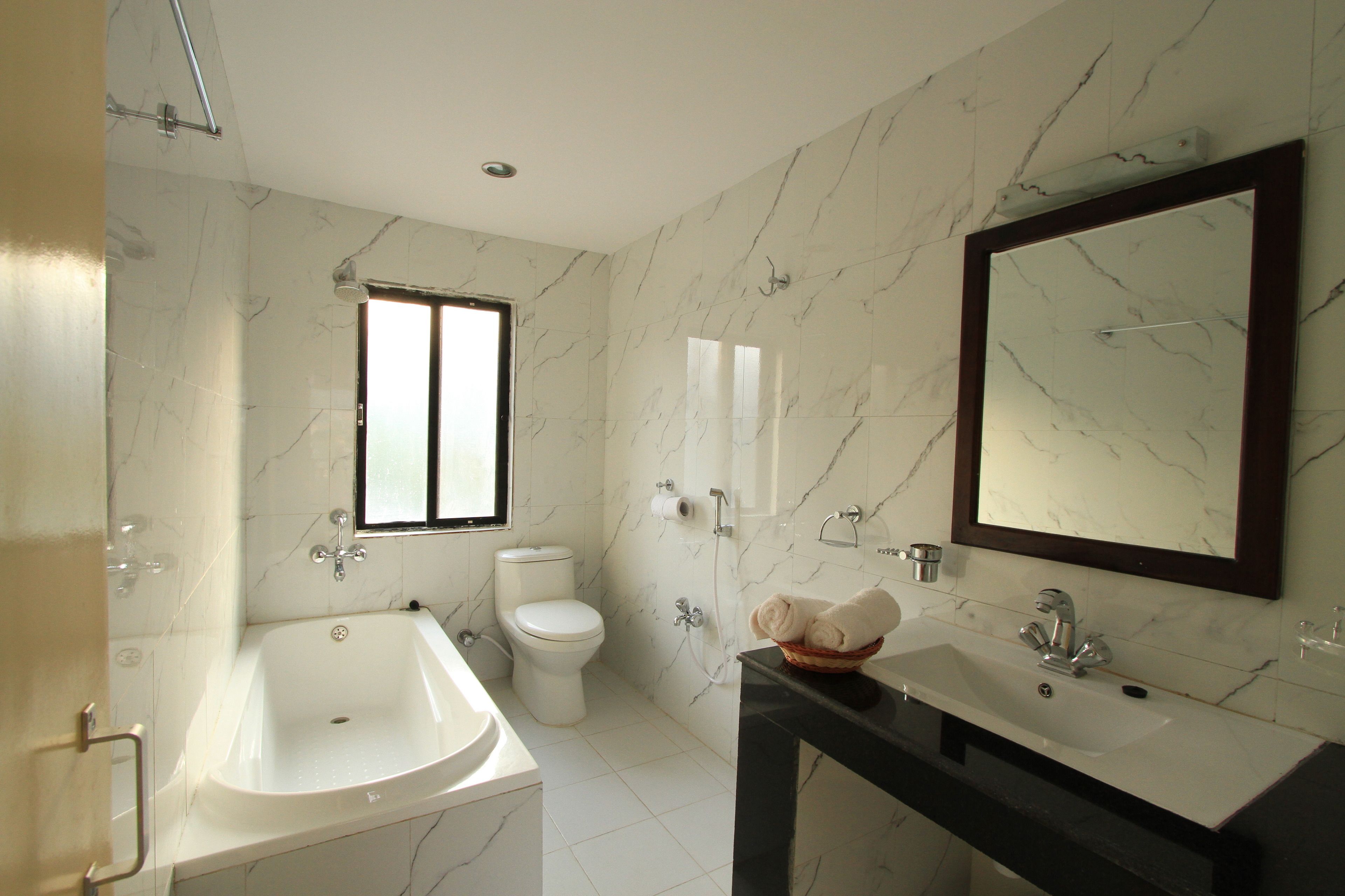 Hair dryer, bidet, towels